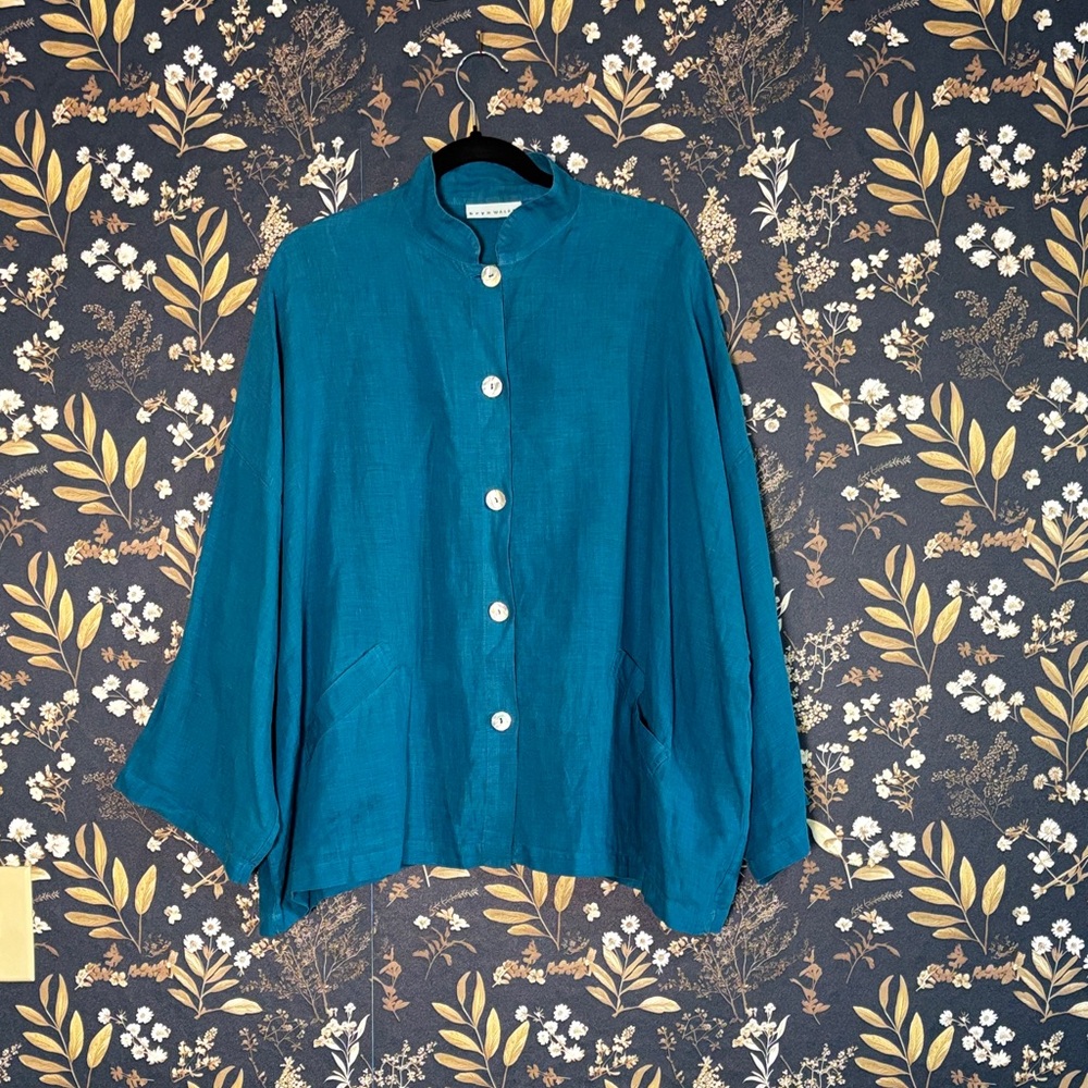 Bryan Walker Summer Linen Button Tunic Blouse Jacket Oversized Size M